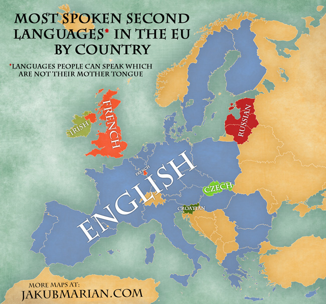 Map Of The Most Spoken Foreign Languages In The Eu By Country