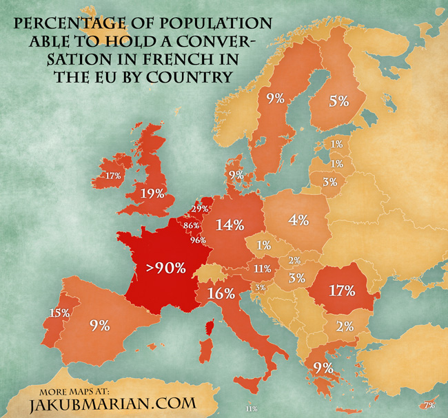 Map of the percentage of population able to speak French