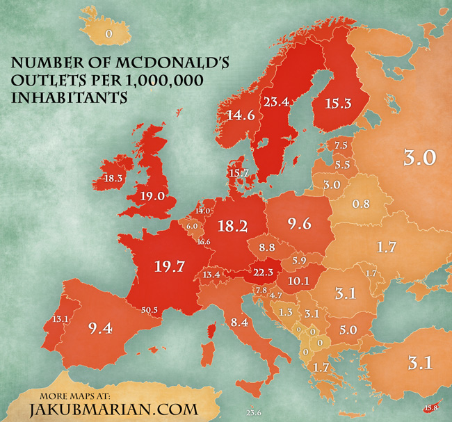 Number of McDonald’s outlets per capita in Europe by country