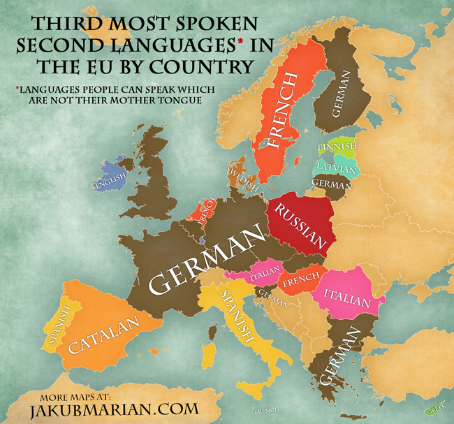 Map Of The Most Spoken Foreign Languages In The Eu By Country