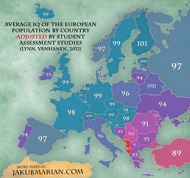 Mapa ajustado de coeficiente intelectual por países
