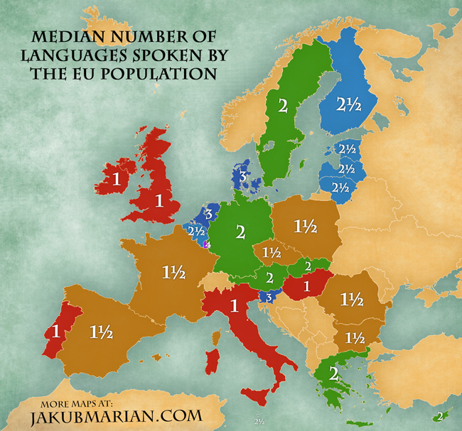 Average number of languages spoken by the EU population
