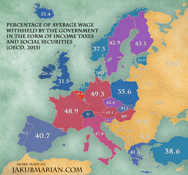 taxes and social security contributions by country in Europe