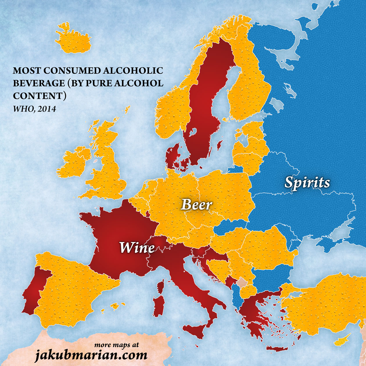 Most commonly consumed alcoholic beverage in Europe