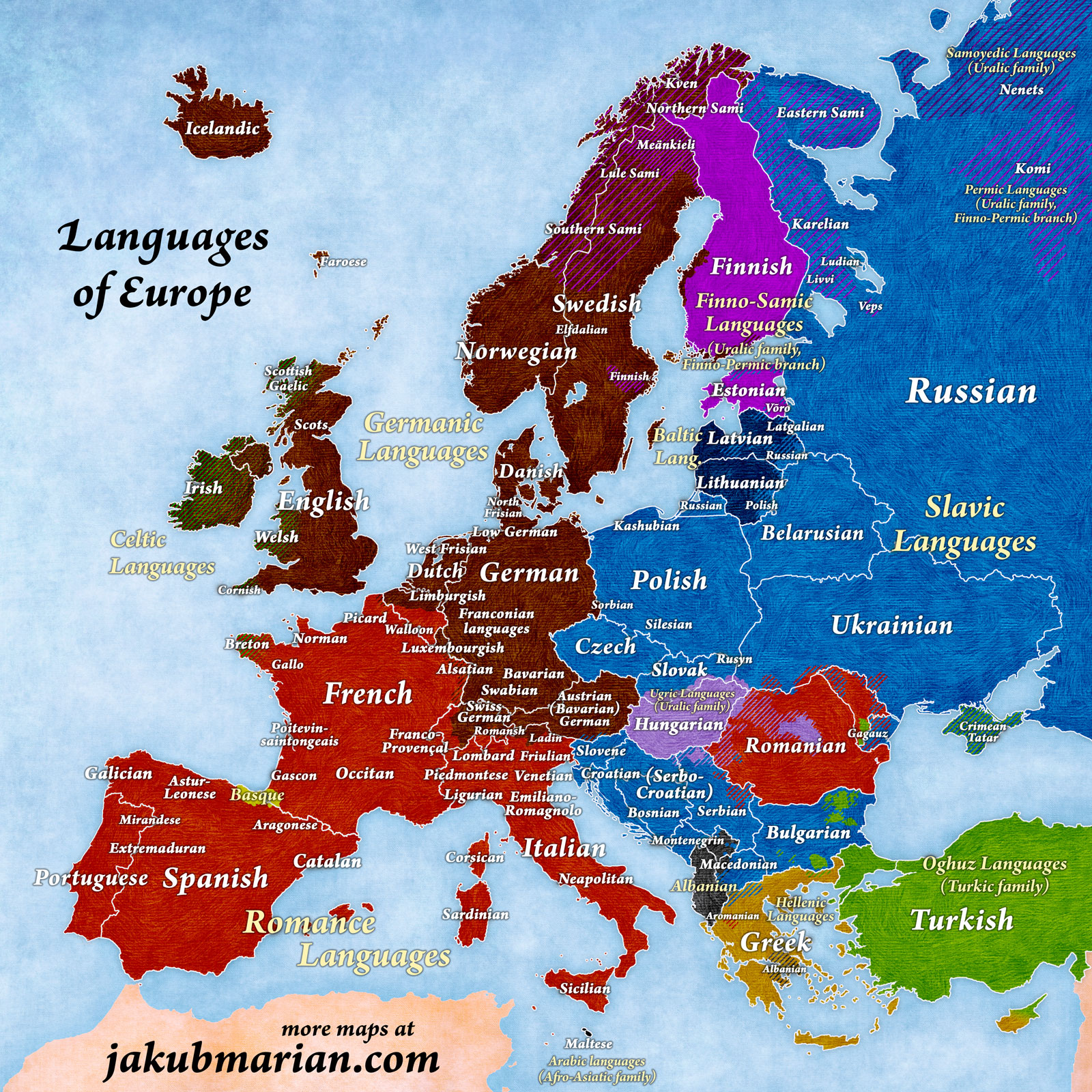 Map Of Languages And Language Families Of Europe