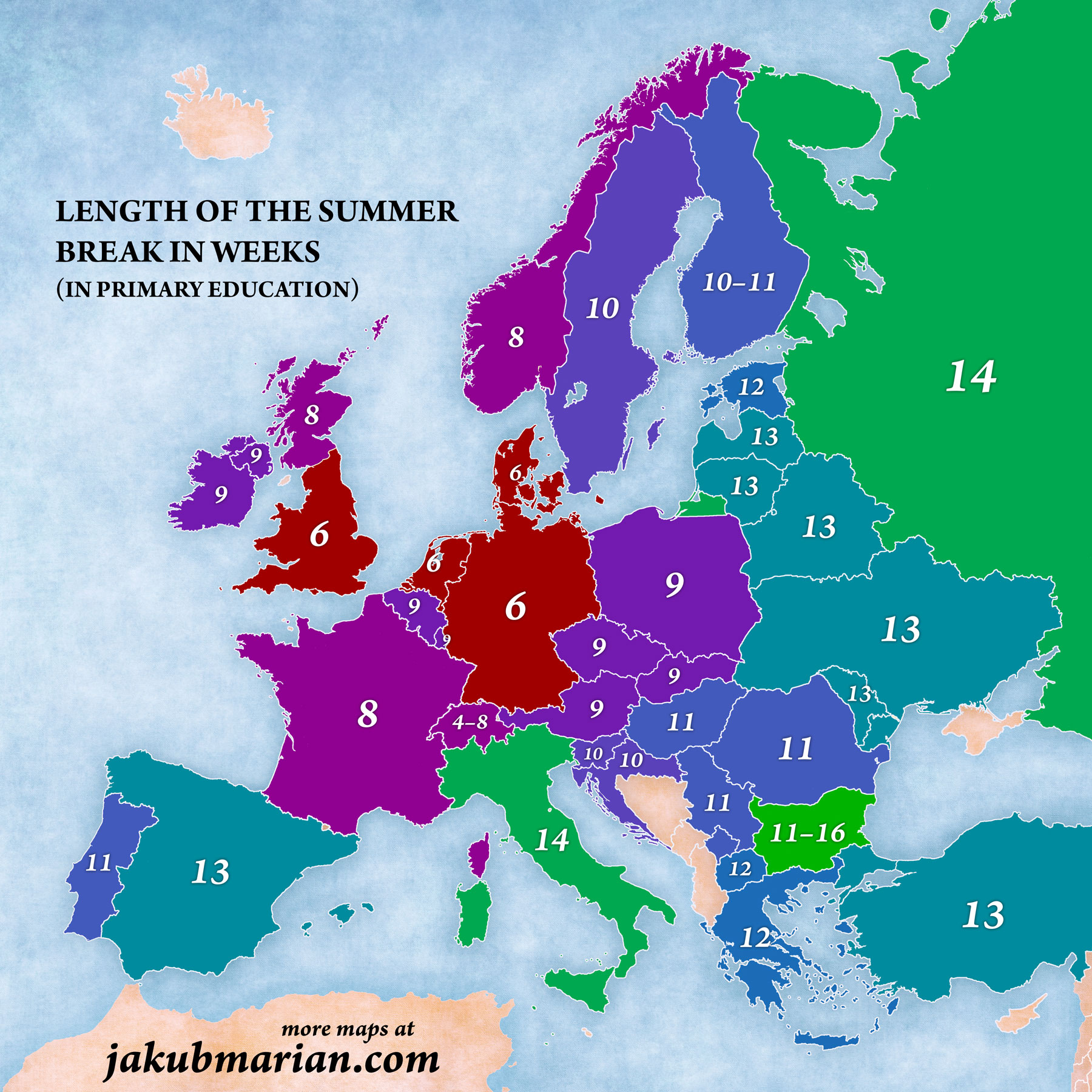 School Holidays By Country In Europe map 