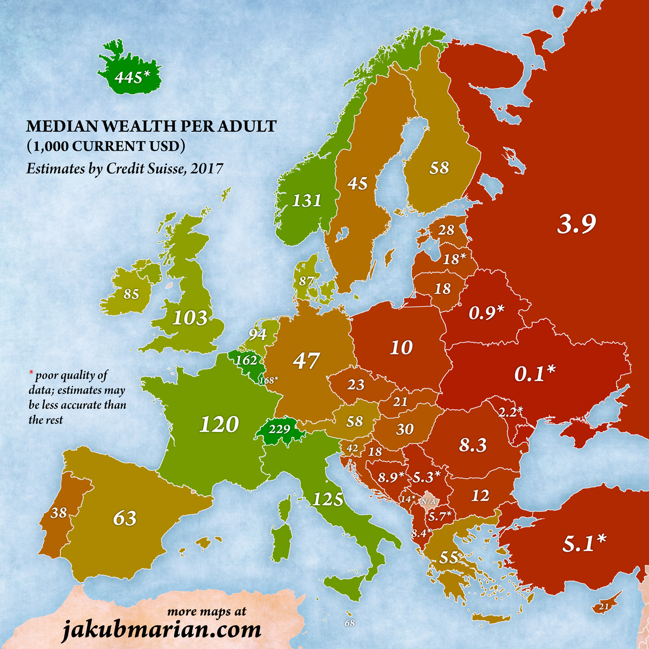 Mapa bogatstva Evrope: Srbija stoji kriminalno Wealth-per-adult-median-europe