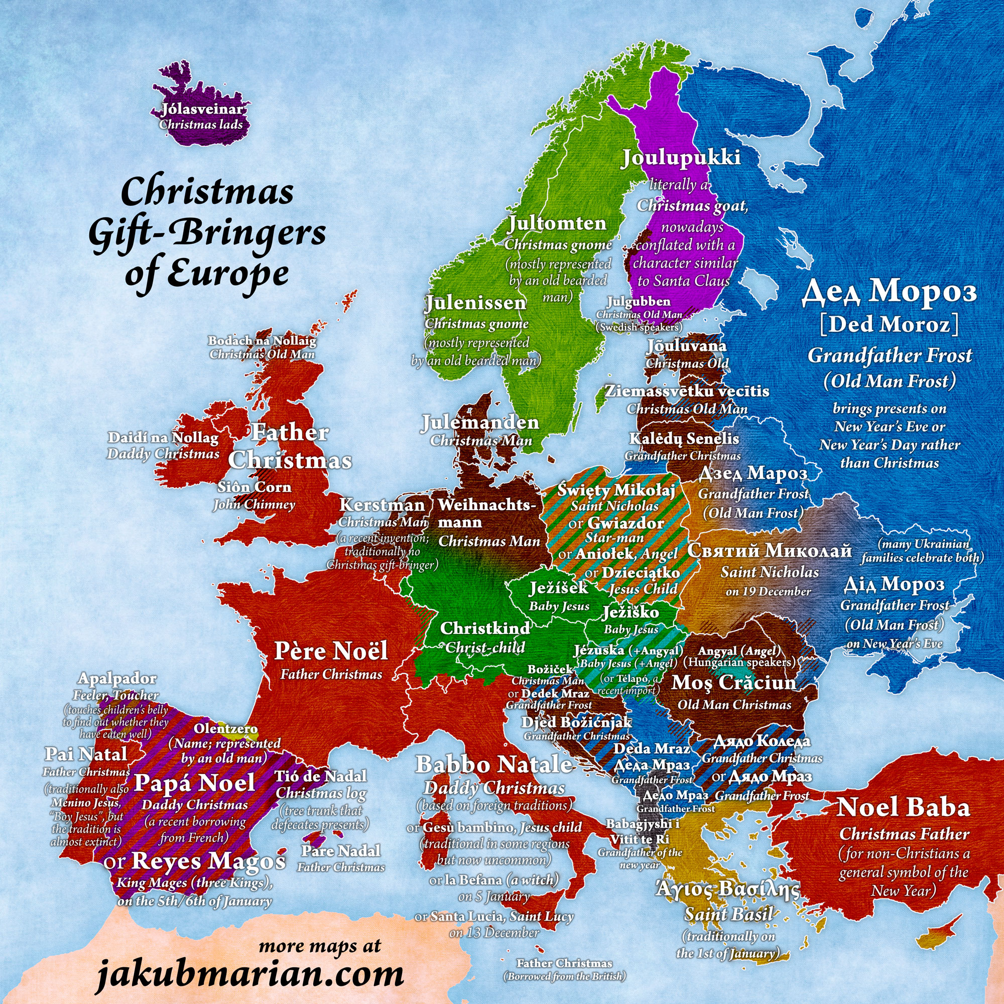 New Map Of Europe Christmas Gift-Bringers Of Europe