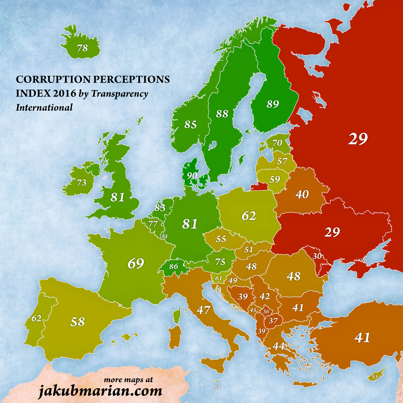 Corruption Perceptions Index Of European Countries   Corruption Perceptions Index 2016 