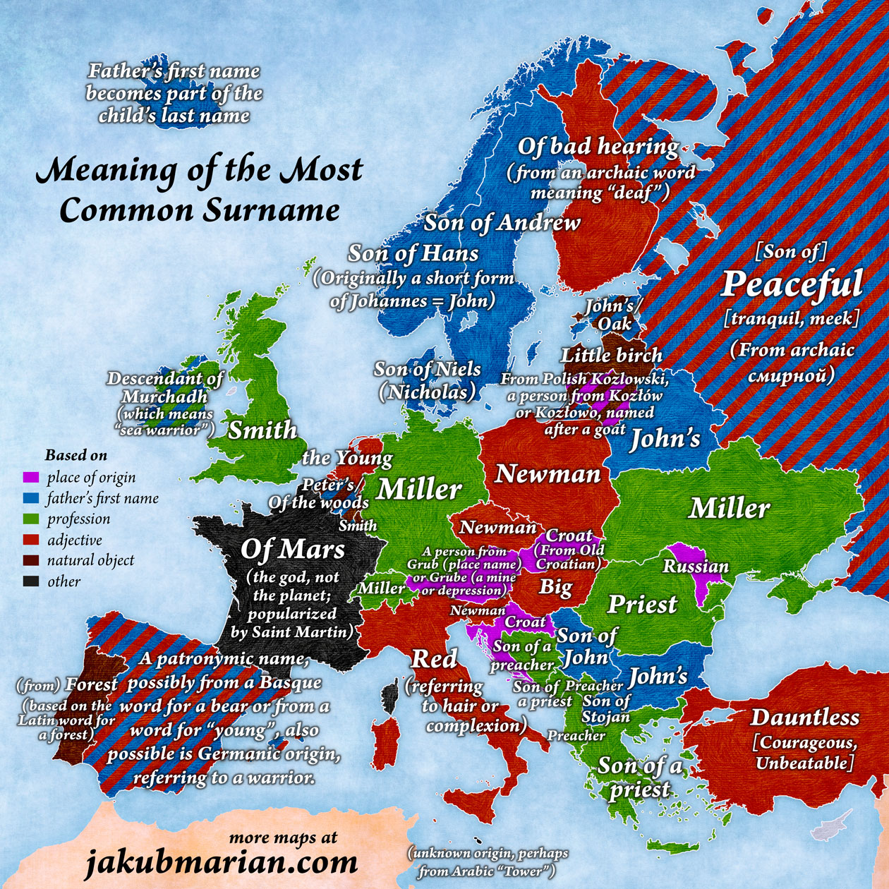 Наиболее распространенные фамилии в странах Европы