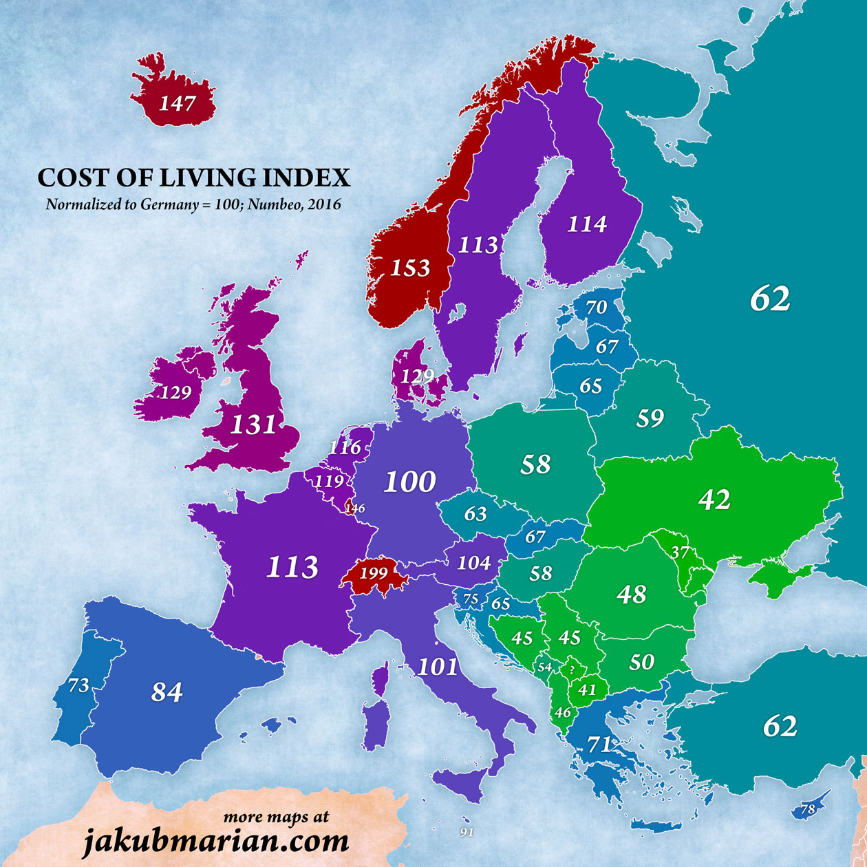 Local Price Index and Purchasing Power Index in Europe