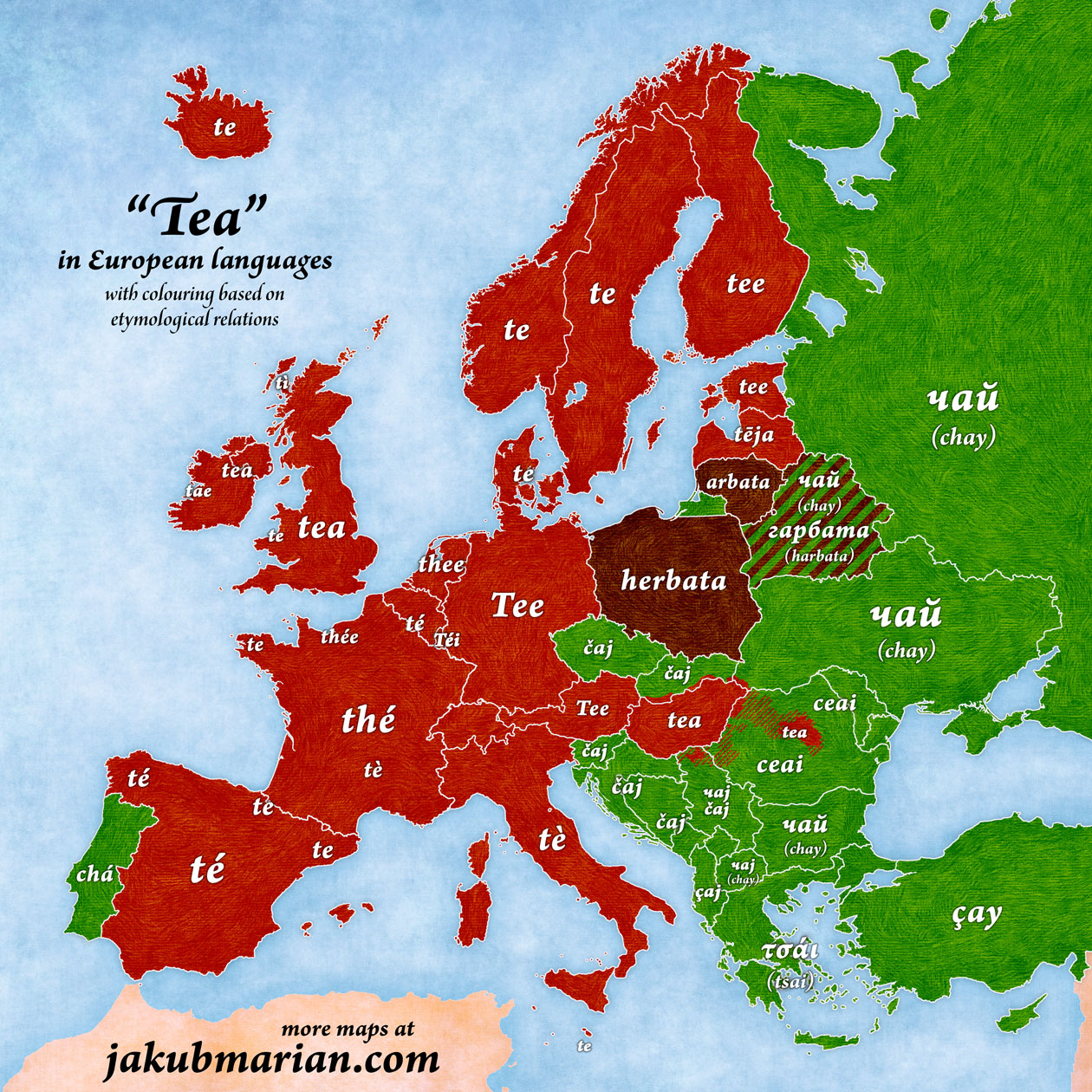 ‘Tea’ in European Languages (map)