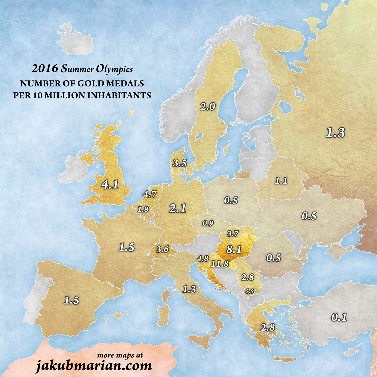 Number Of European Gold Medals By Country In Rio 16