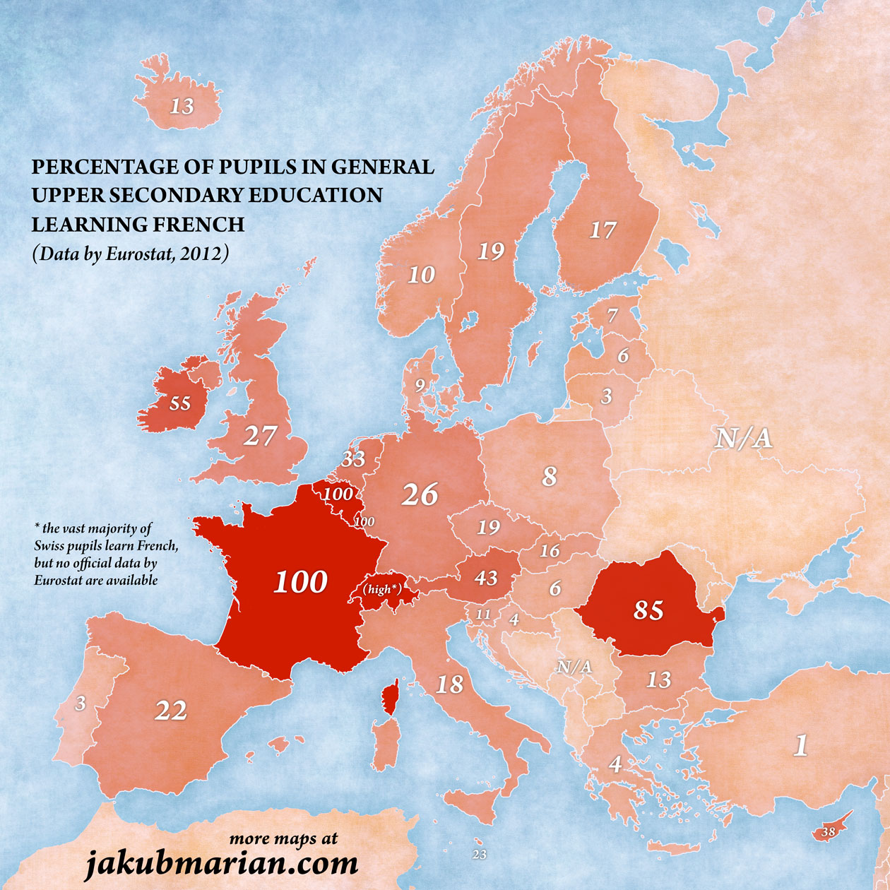 Percentages of pupils learning French