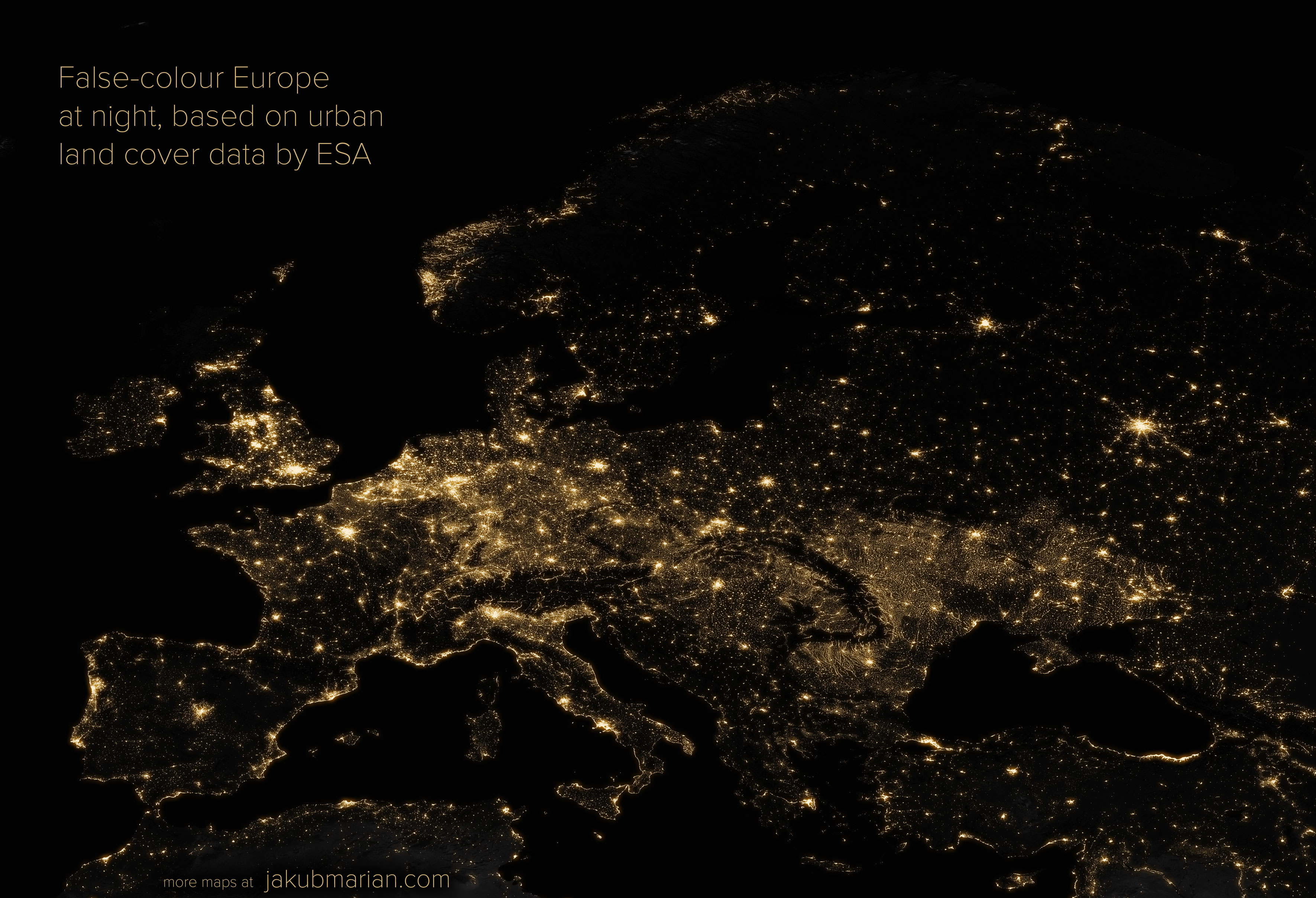 Europe at night generated from urban areas