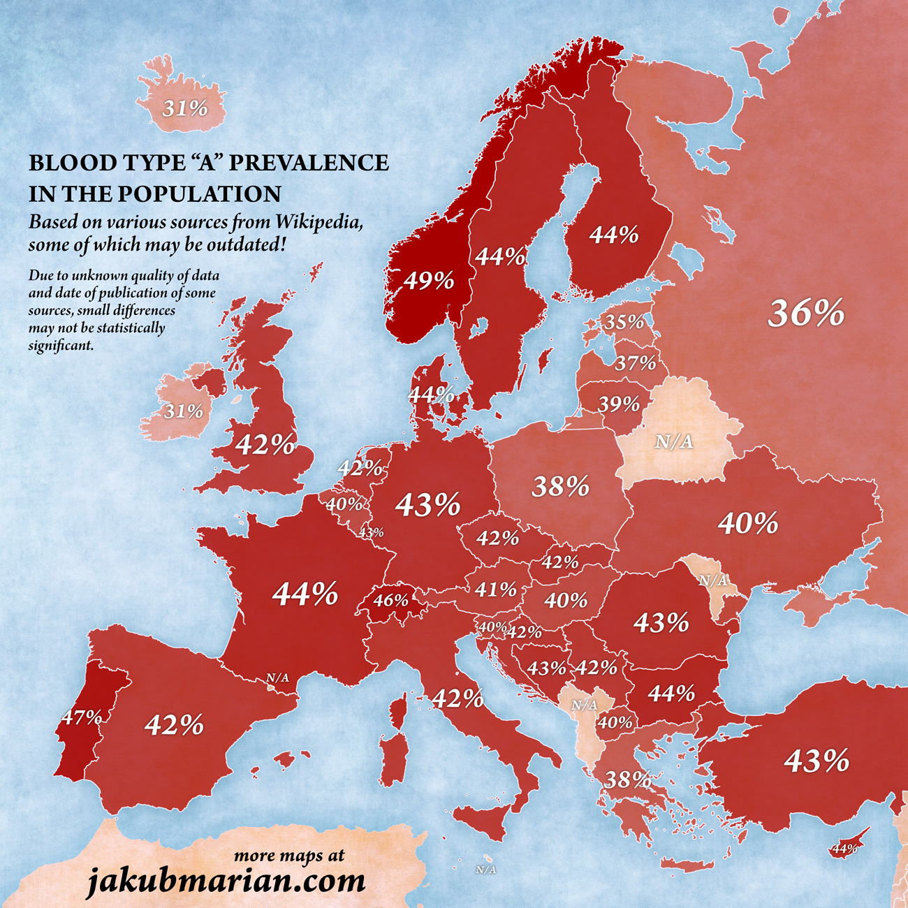 Blood type A in Europe