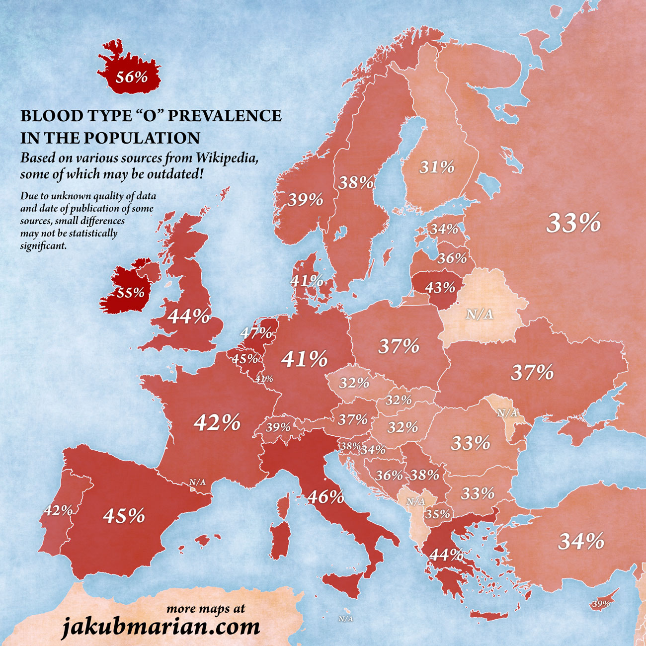 Blood type 0 in Europe