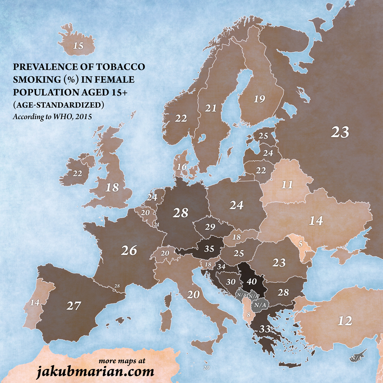 Smoking prevalence among females in Europe