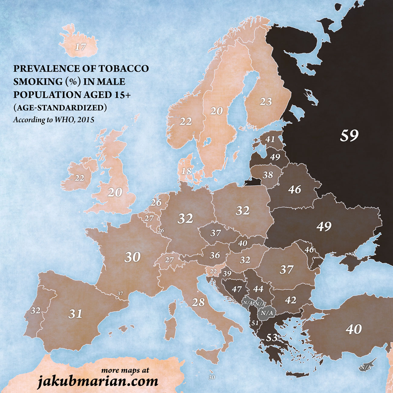 Smoking prevalence among males in Europe
