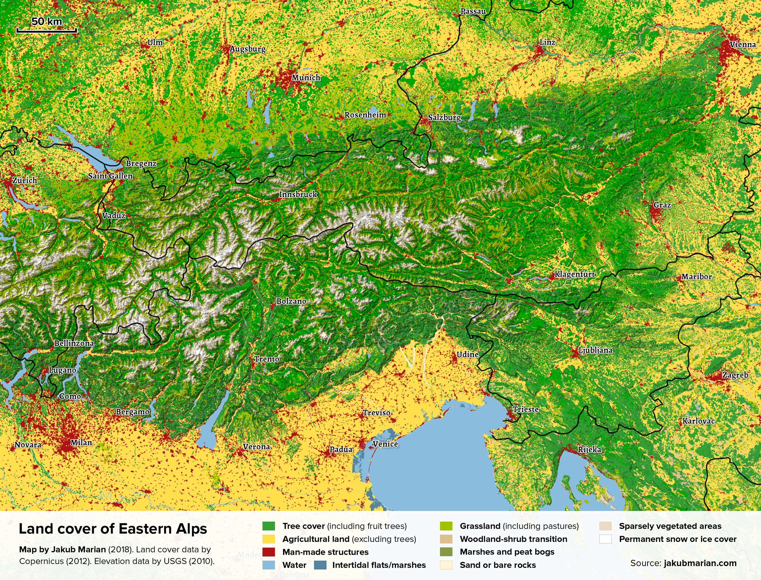 Land cover of Eastern Alps