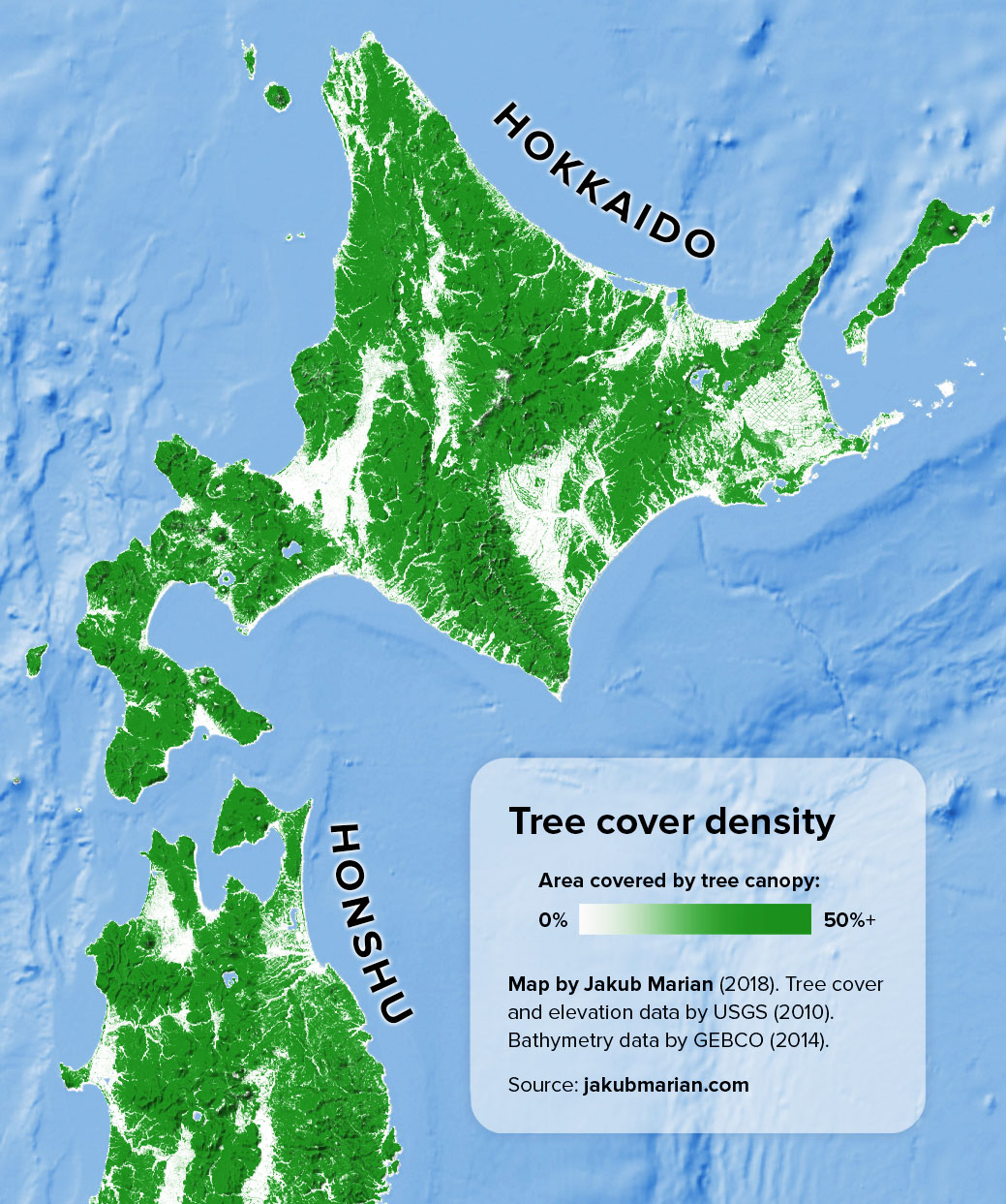 Tree cover of Hokkaido