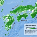 Tree cover of Kyushu, Shikoku, Chugoku, and Kansai