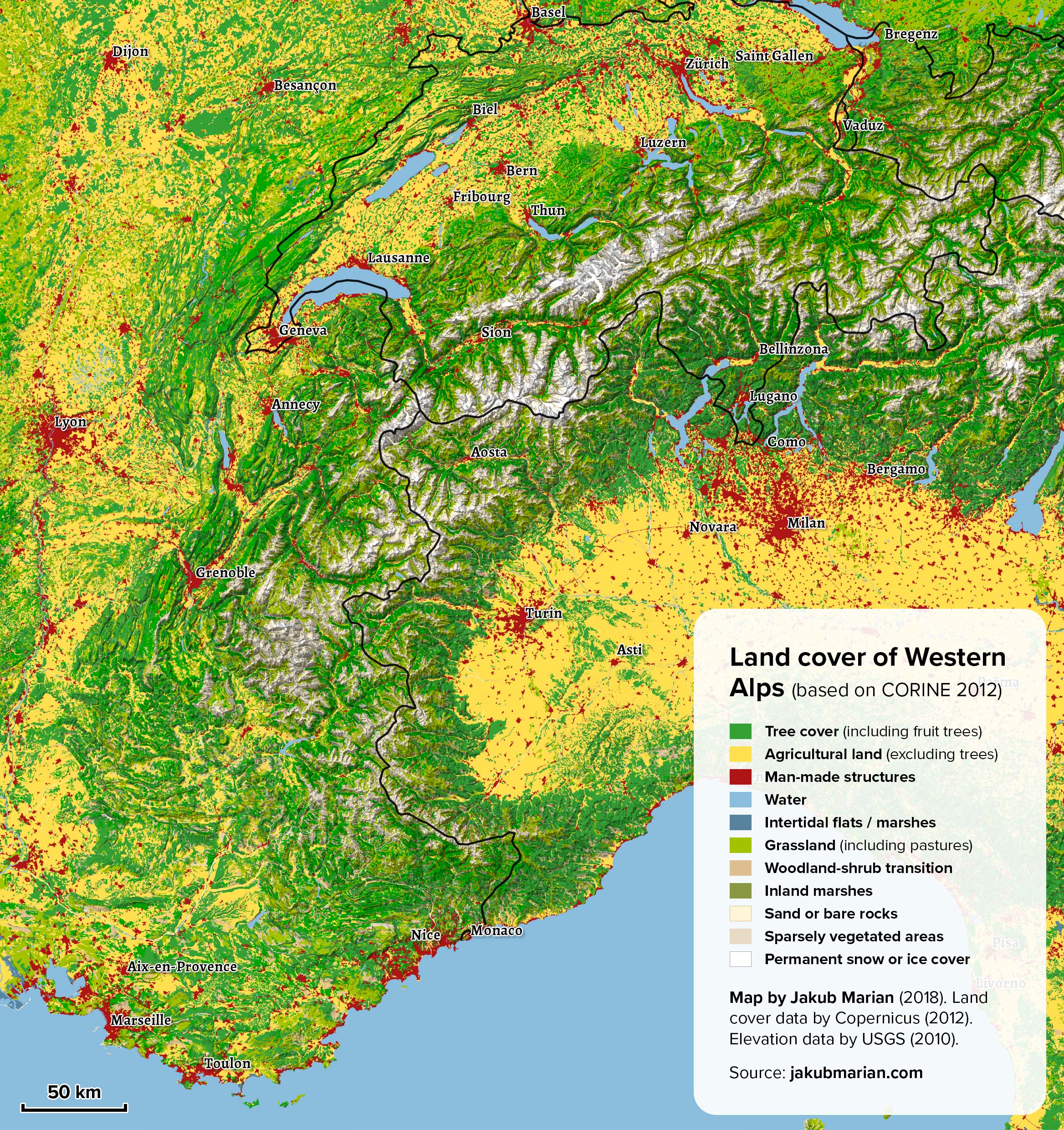 Land cover of Western Alps