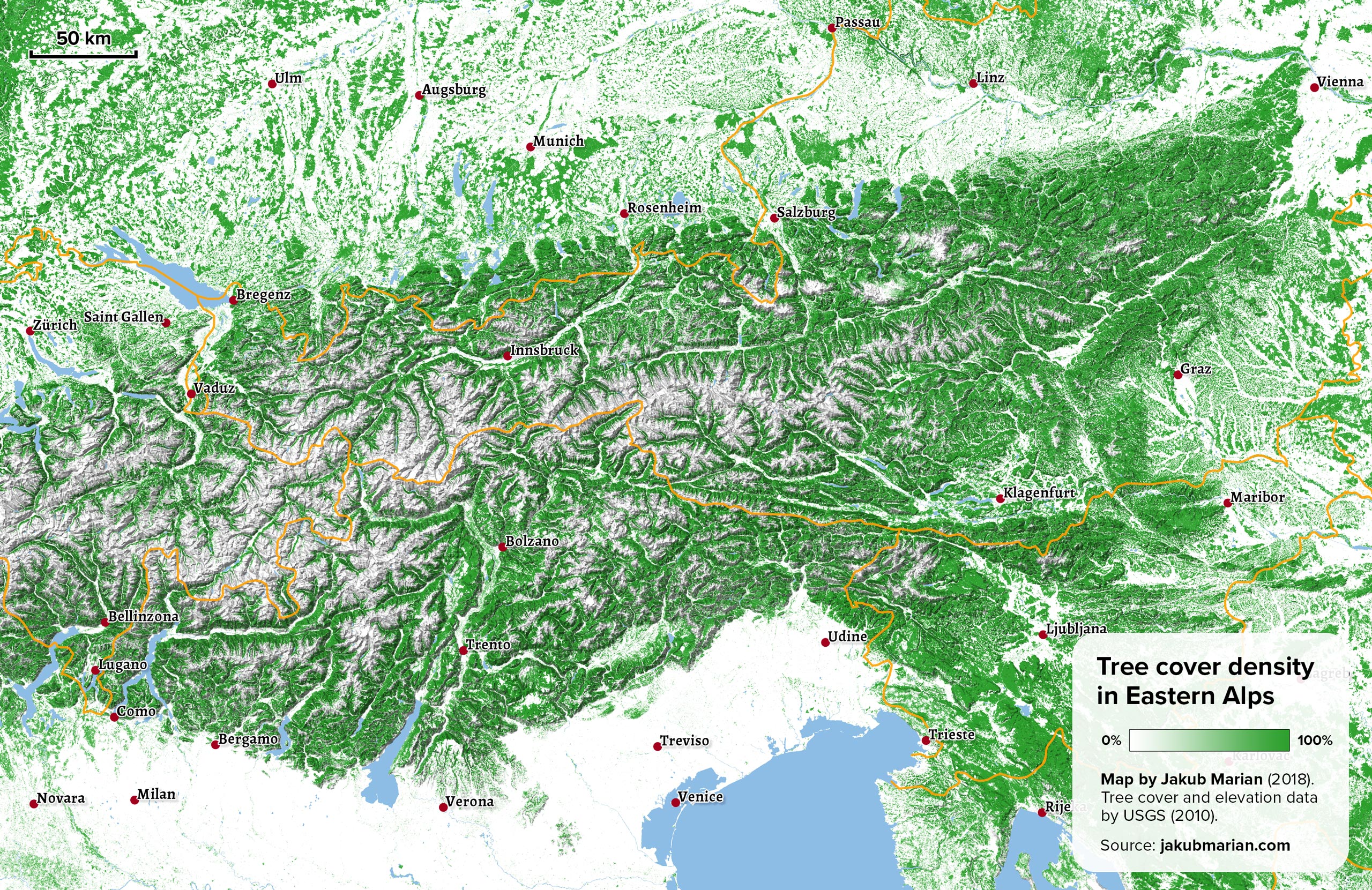 Tree cover of the Eastern Alps