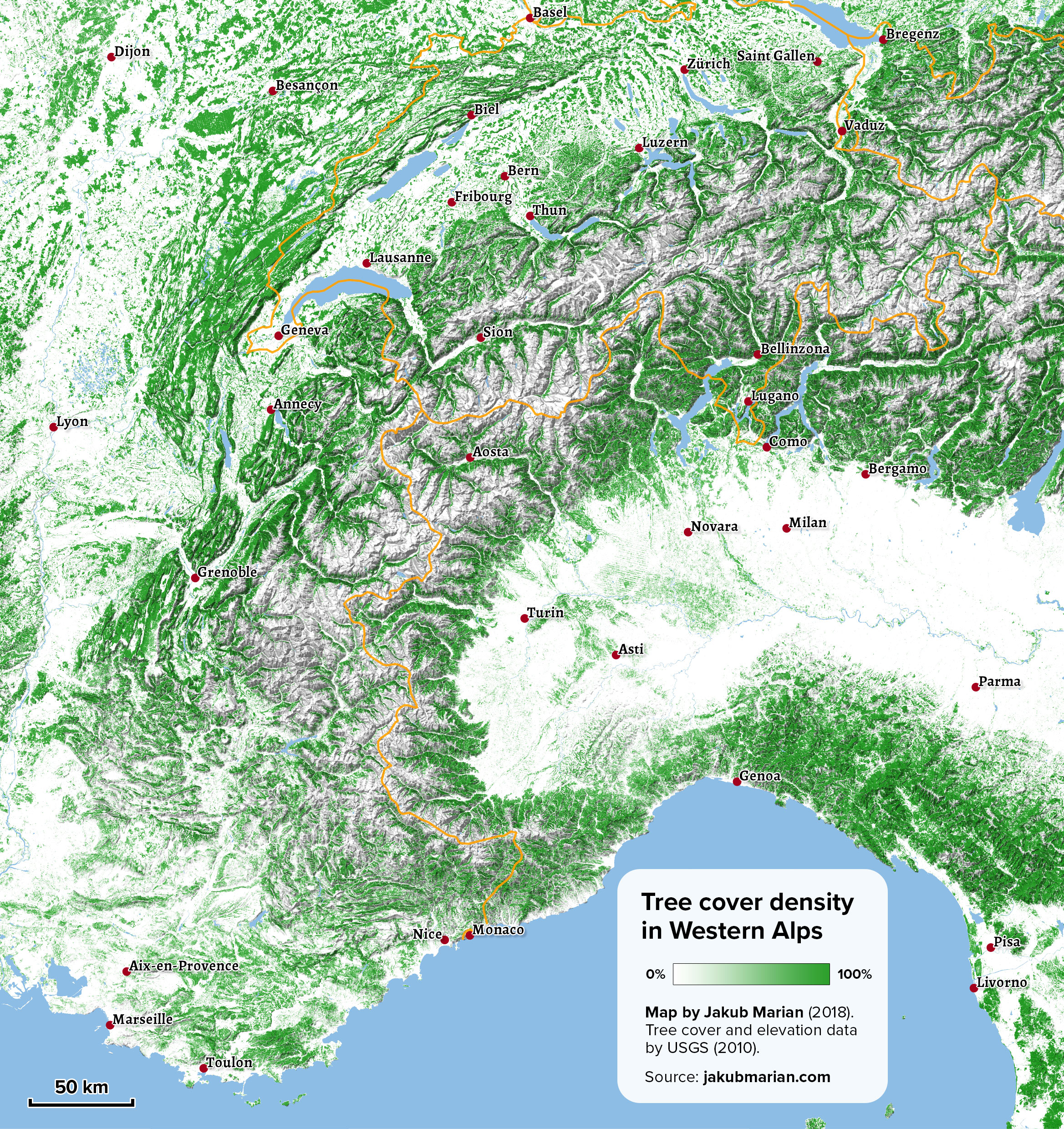 Tree cover of the Western Alps