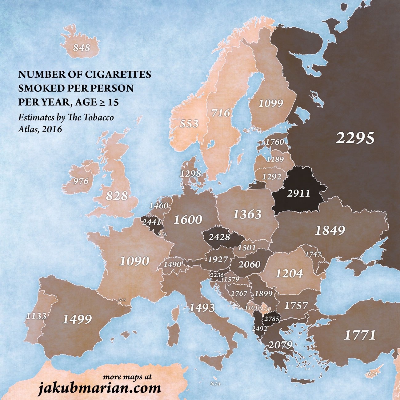 Cigarette consumption by country in Europe