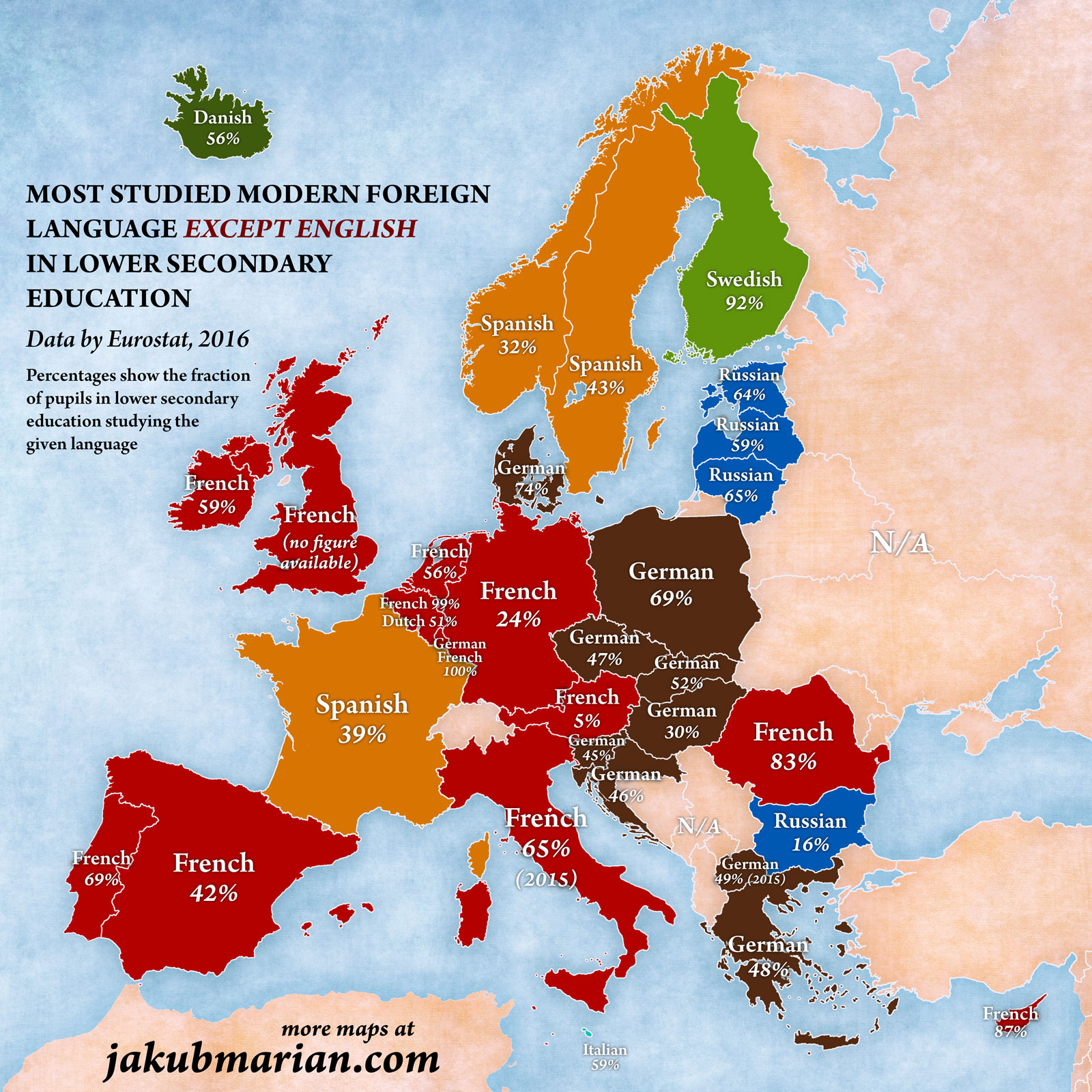 Most Studied Foreign Languages In Lower Secondary Education In Europe