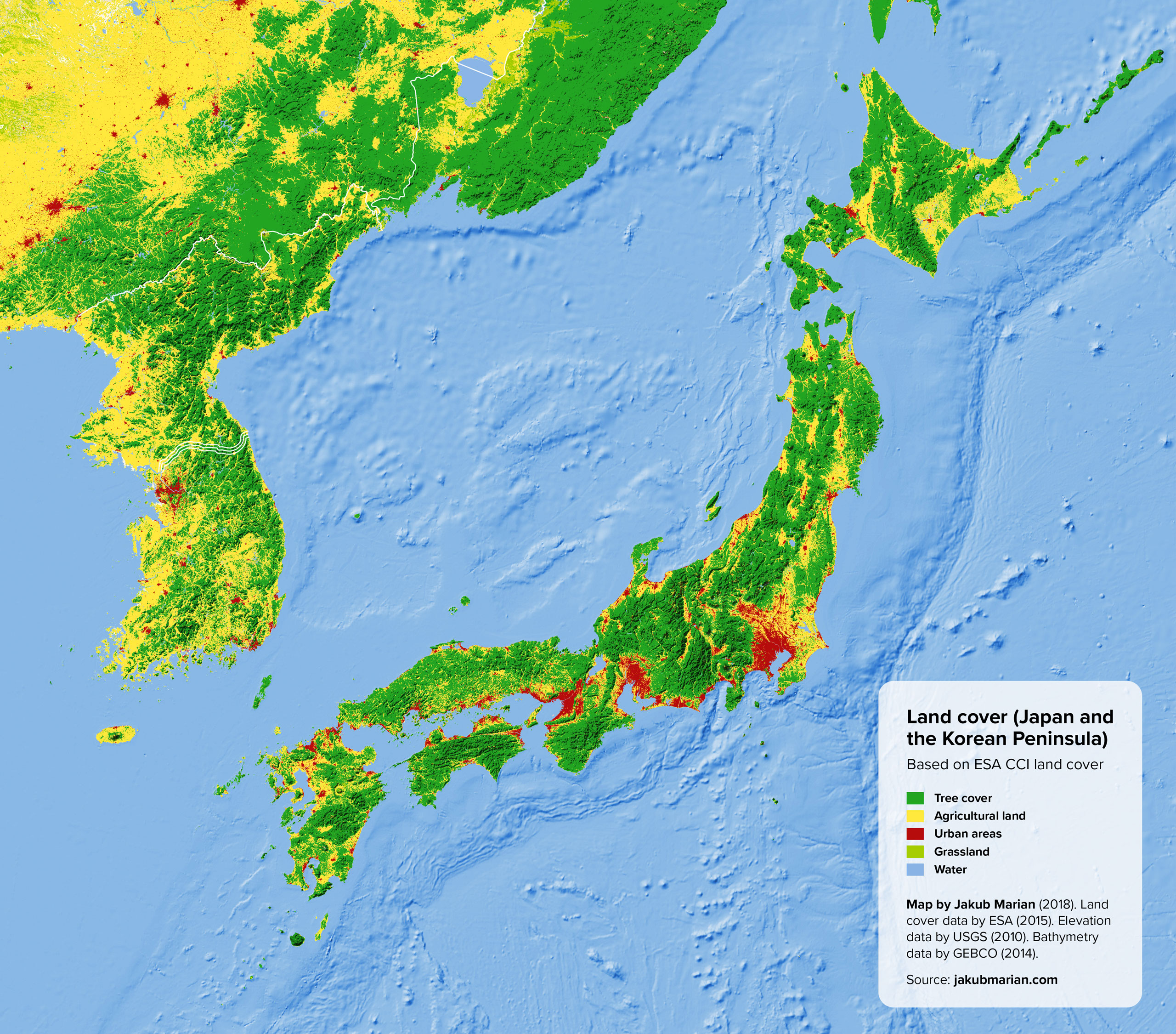 Land cover of Japan and the Korean Peninsula