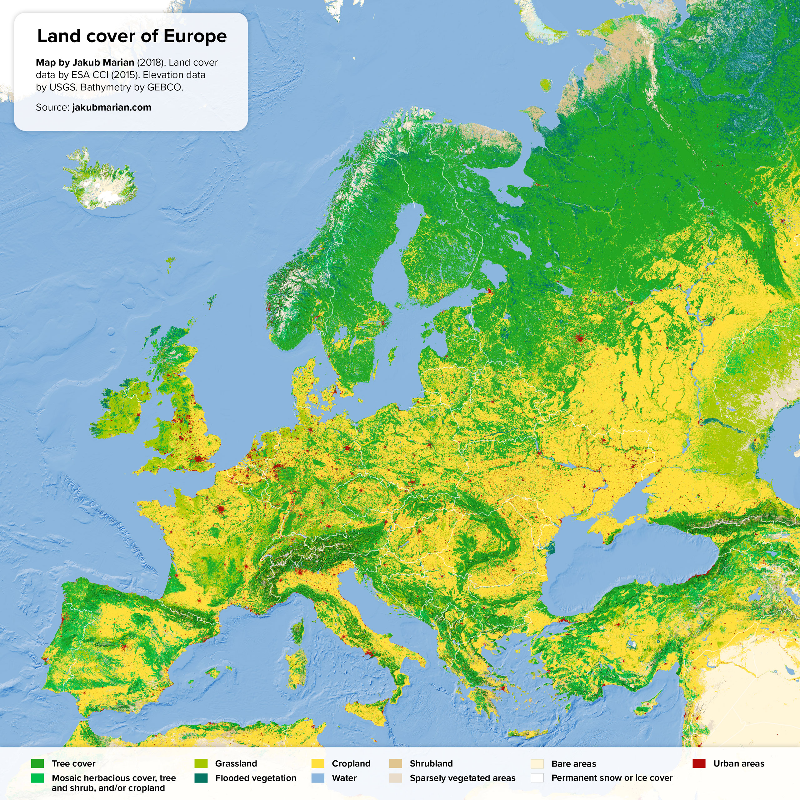 Land Map Of Europe Land cover of Europe