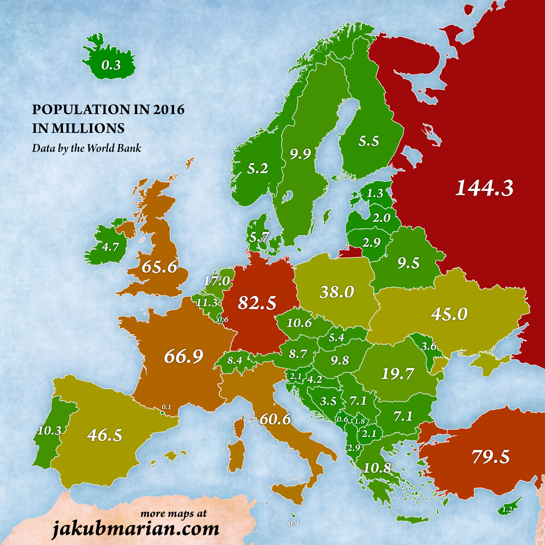 Population by country in Europe Map