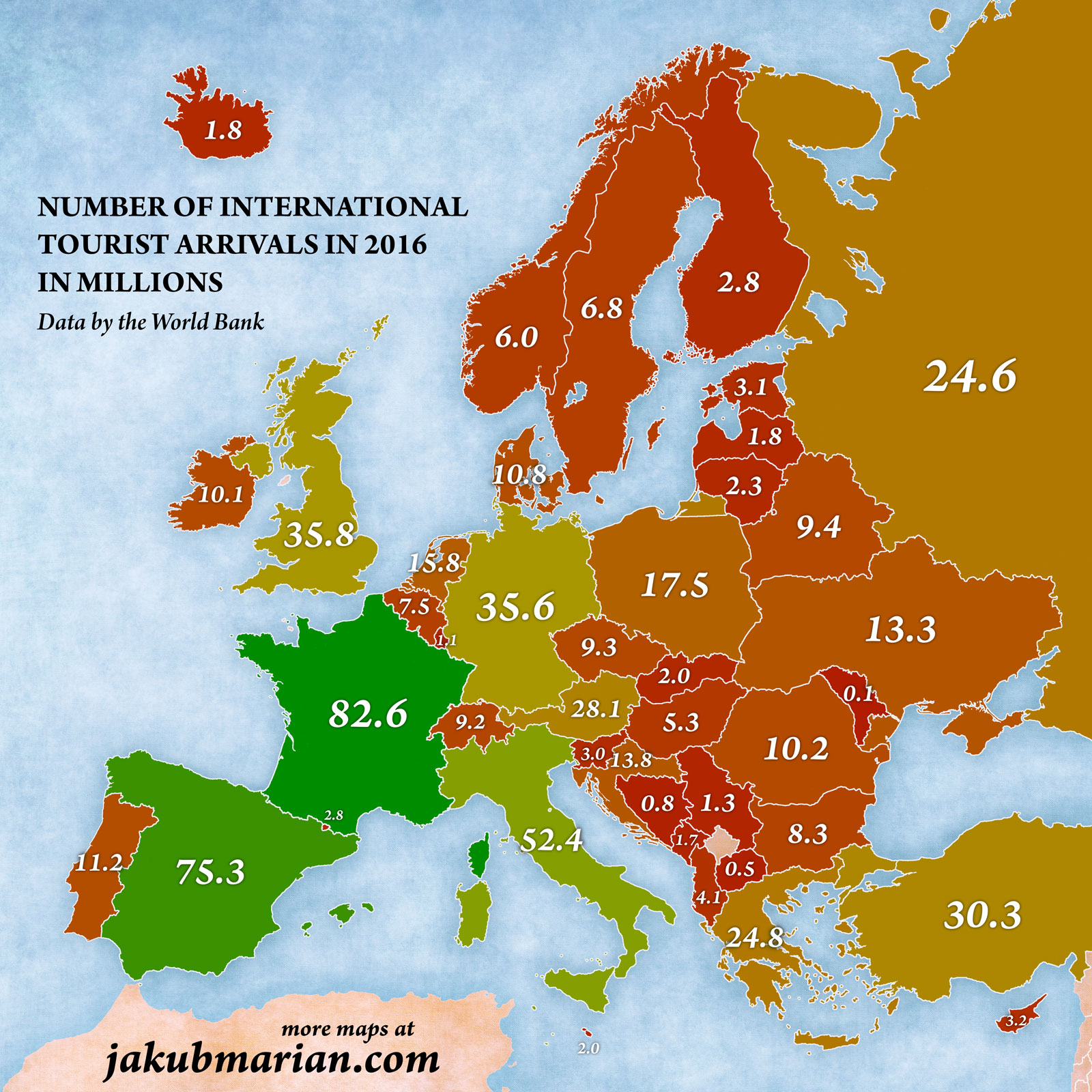 International Tourist Arrivals By Country In Europe