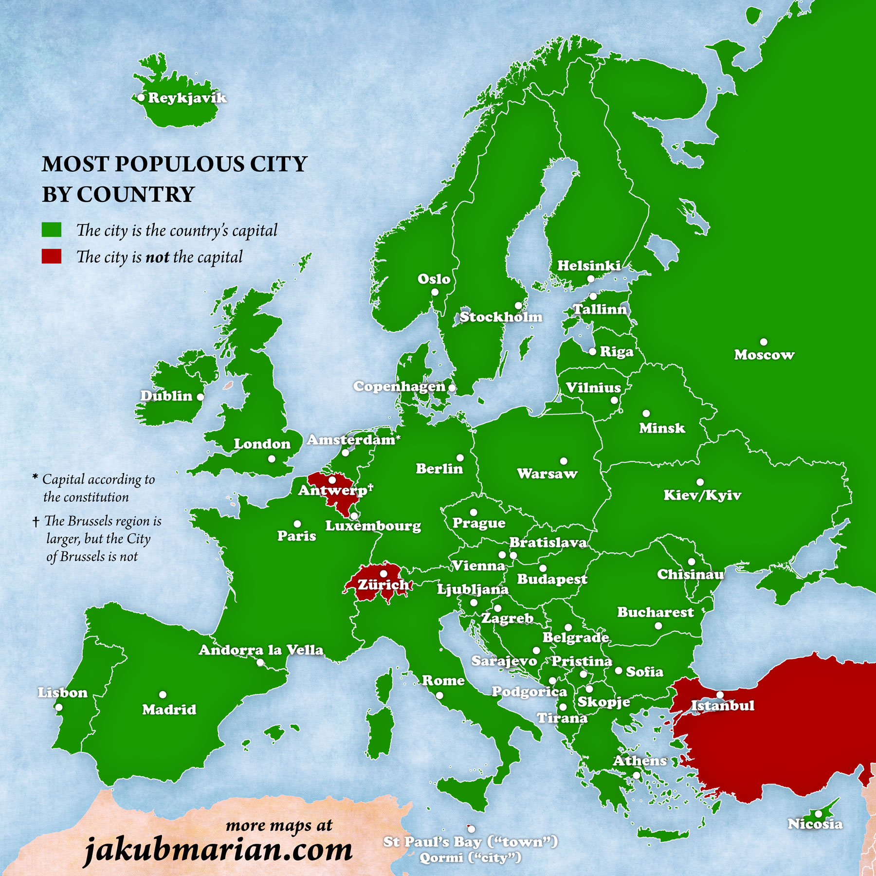 Largest cities of European countries