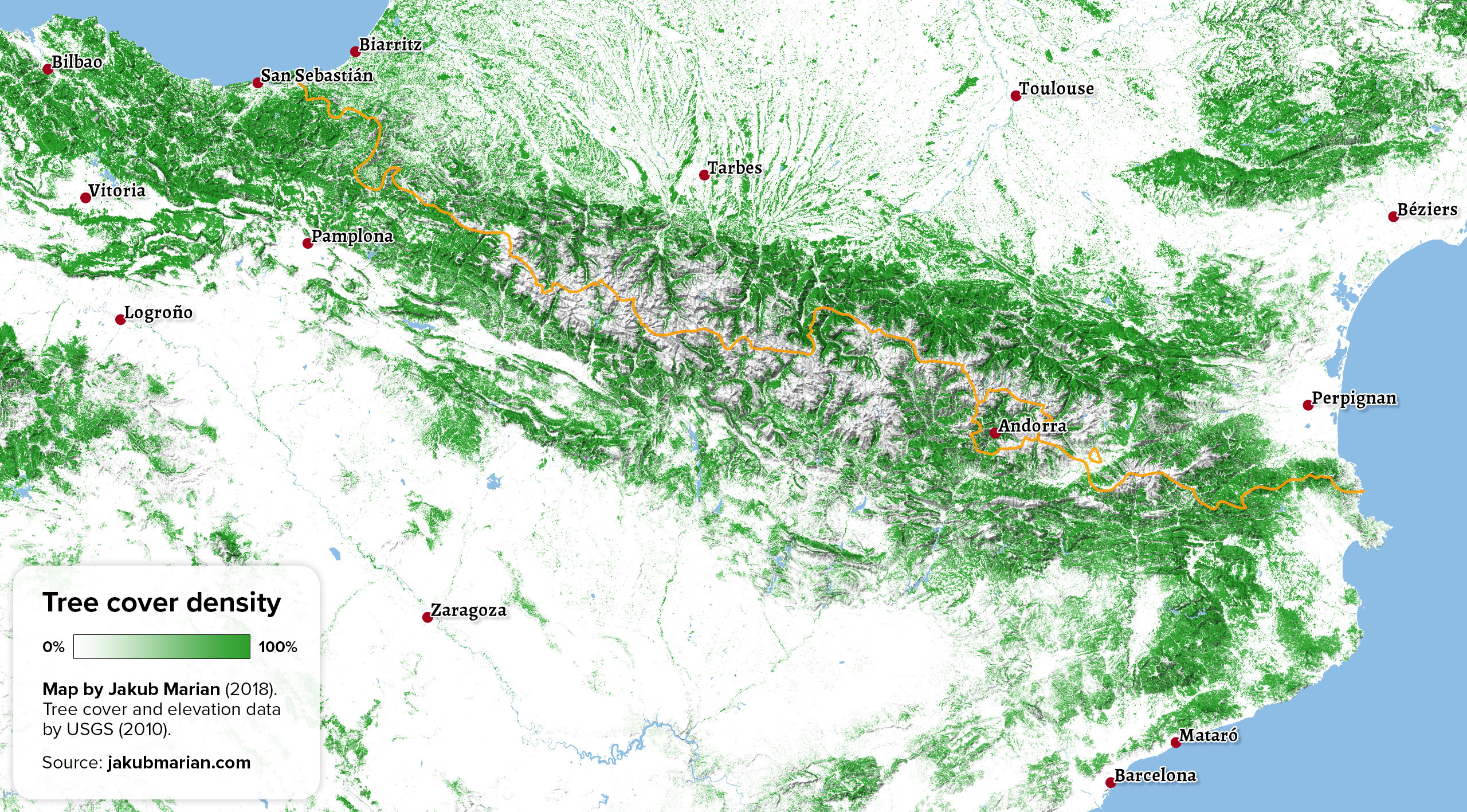 Tree cover of the pyrenees