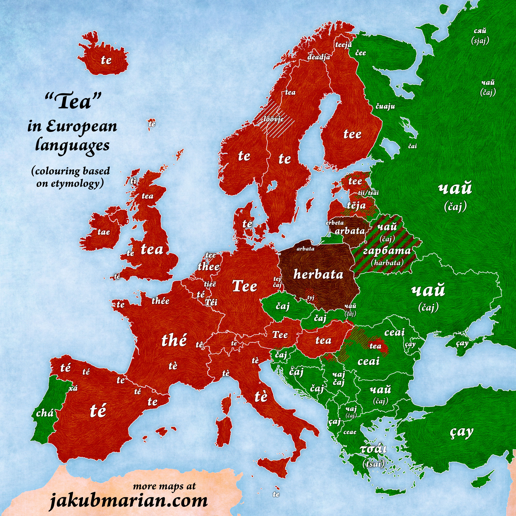 Tea in European Languages map