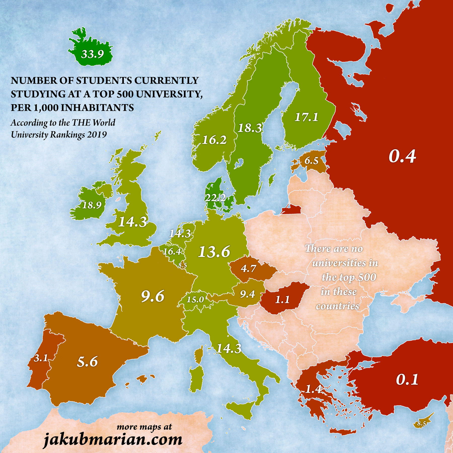 students at top 500 universities in Europe