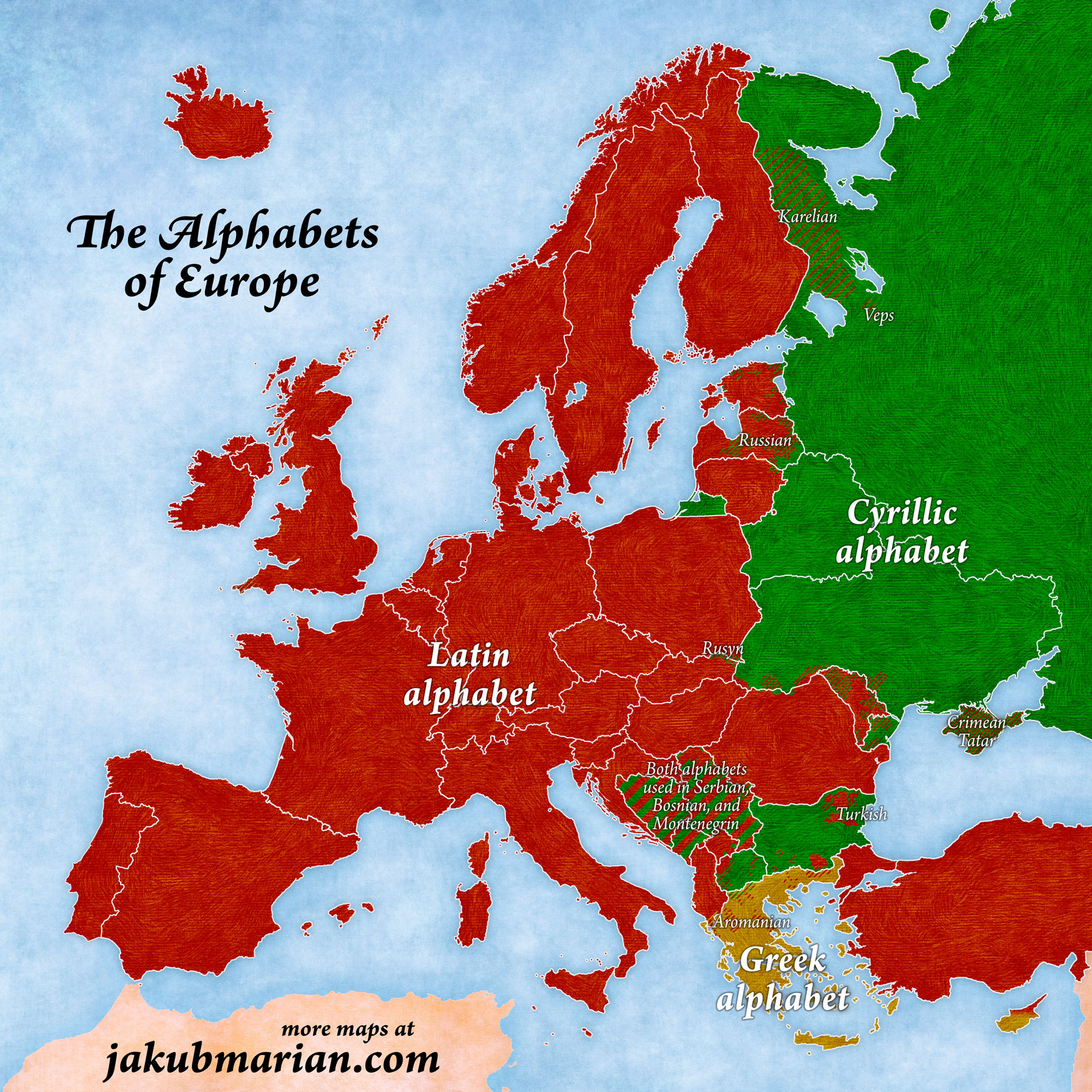 Alphabets used in Europe, Latin, Greek, Cyrillic